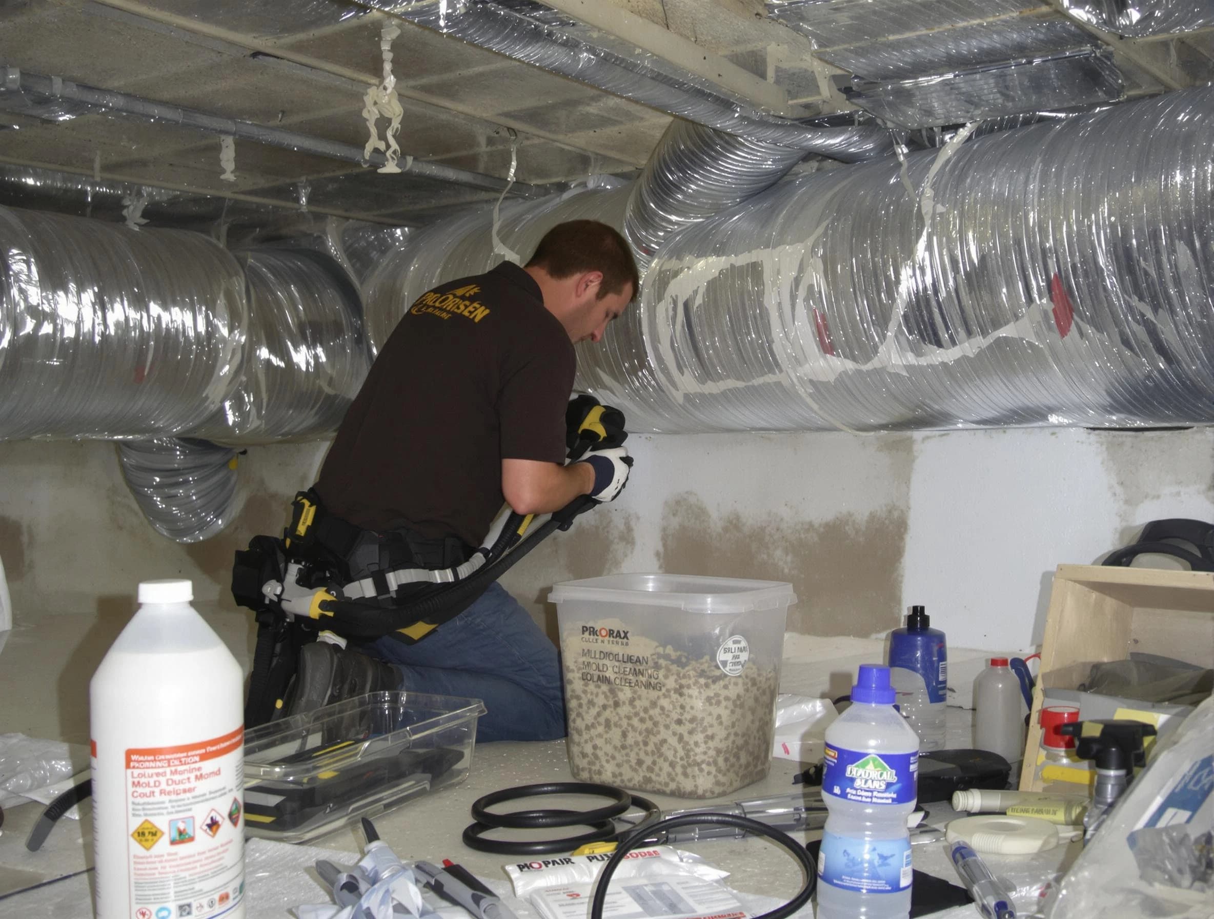Wellesley Air Duct Cleaning specialist performing professional mold removal from air ducts in Wellesley