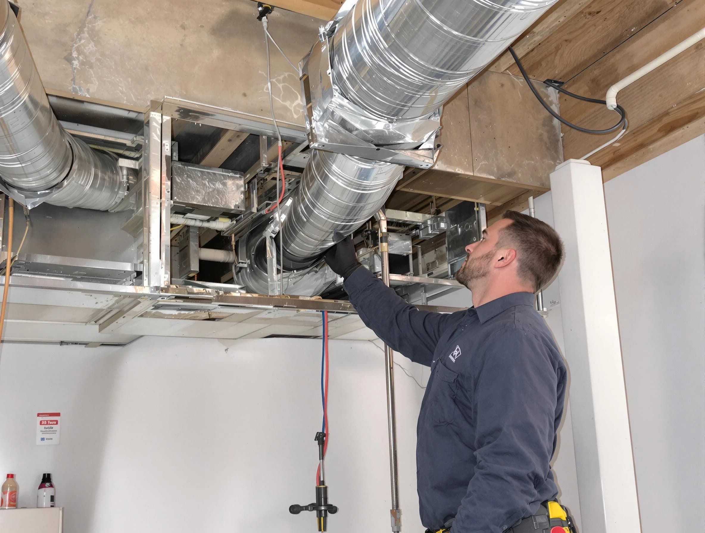Wellesley Air Duct Cleaning technician performing professional air duct repair using specialized tools in Wellesley