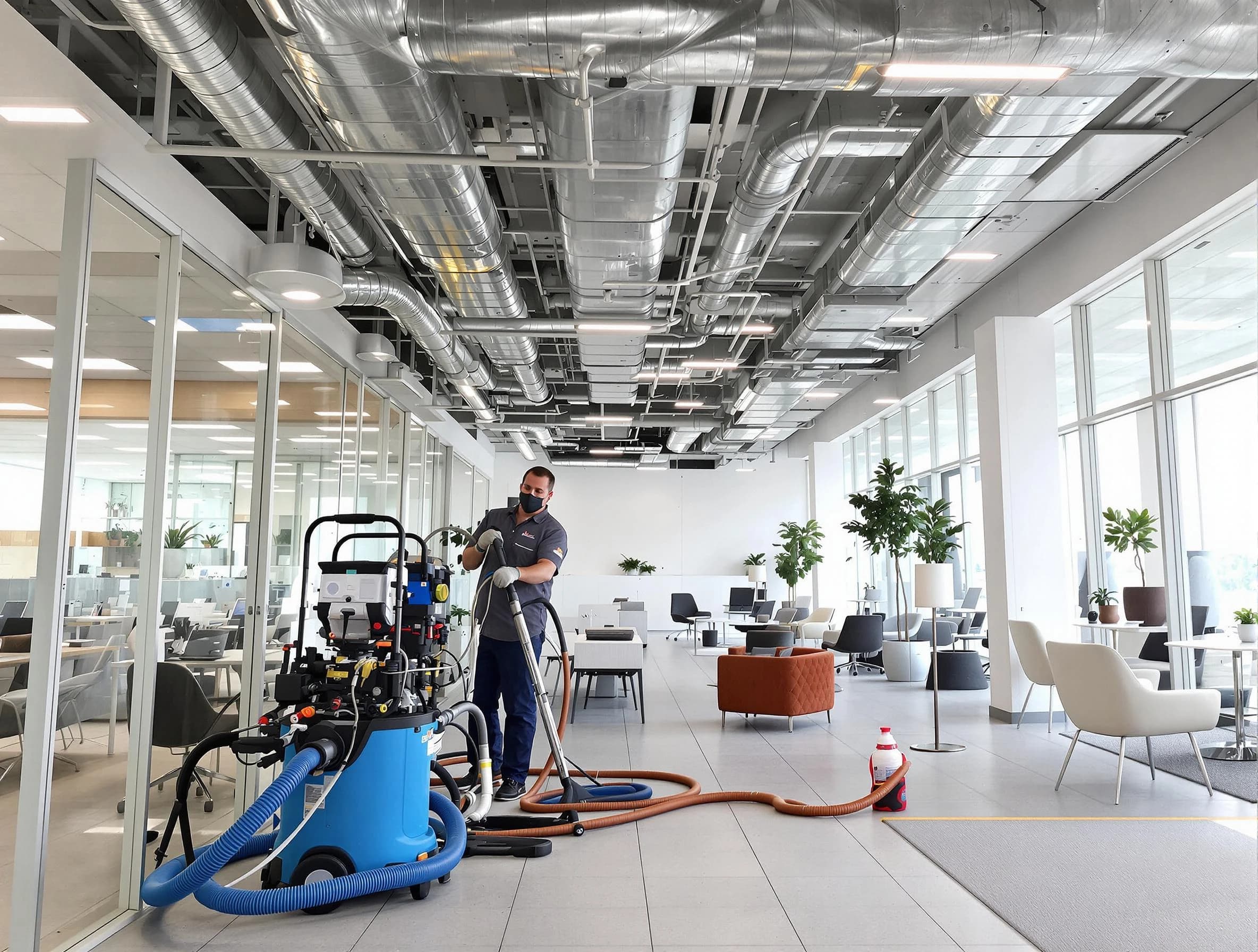 Wellesley Air Duct Cleaning team conducting comprehensive commercial duct cleaning at a business location in Wellesley