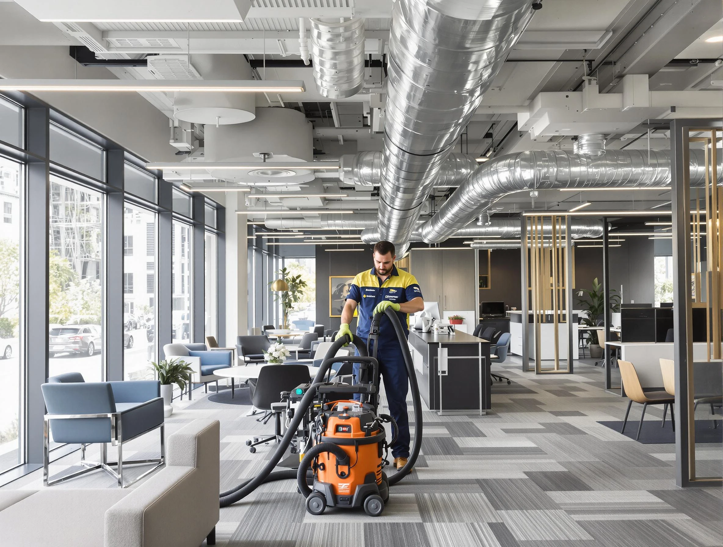 Wellesley Air Duct Cleaning team performing thorough commercial duct cleaning at a Wellesley business center